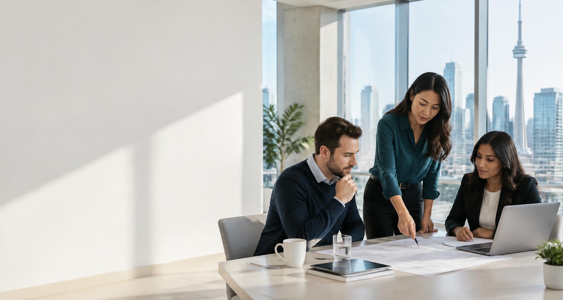 Representative professional team collaborating in a bright Toronto office